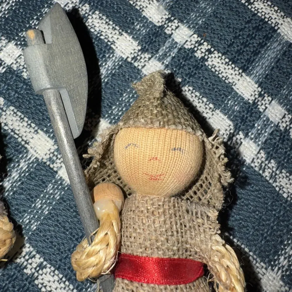 Set Of 2 Mid-Century Figurines Burlap And Wood